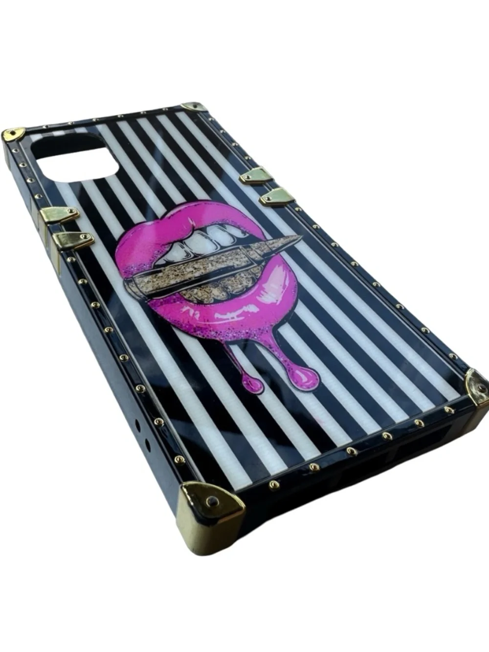 iPhone 12 Cover Case Square Trunk Pink Lips Luxury Shockproof